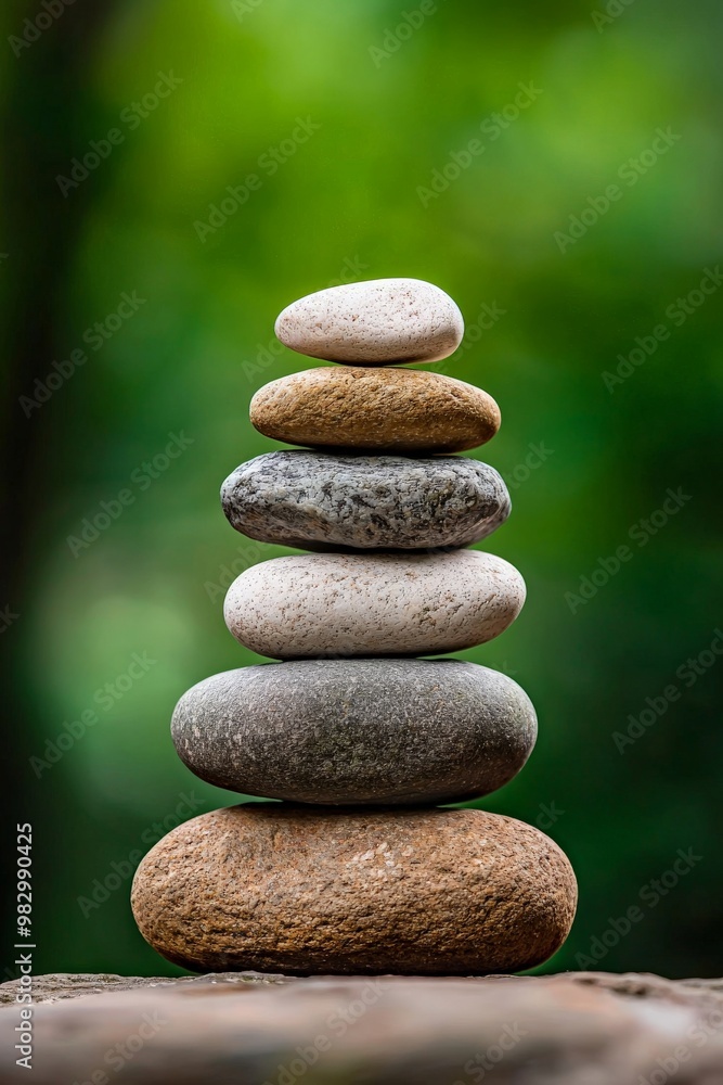 Carefully stacked rocks balanced on top of one another, creating a symbol of balance and tranquility in nature Carefully stacked rocks balanced on top of one another, creating a symbol of balance and tranquility in nature