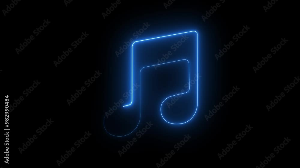 Music icon animation by cyan neon on black background. Music icon animation by cyan neon on black background.