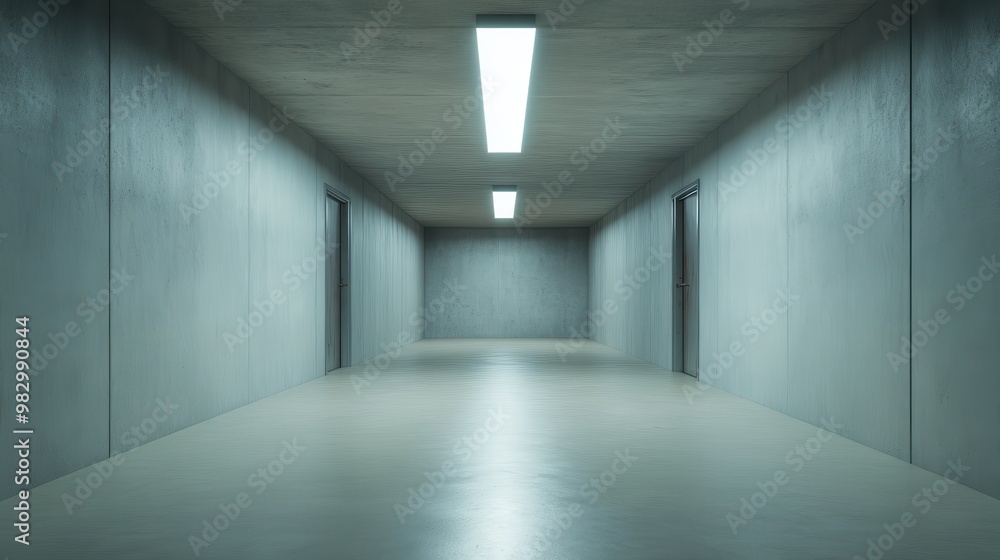 A large, empty room with a light shining on the floor A large, empty room with a light shining on the floor