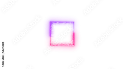 Square shape symbol icon neon glow on transparent background pink purple color