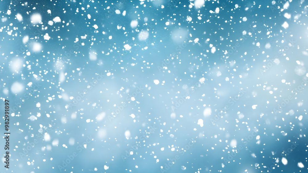 Random falling snow flakes wallpaper. Snowfall dust freeze granules. Snowfall sky white teal blue background. Many snowflakes february vector. Snow nature scenery