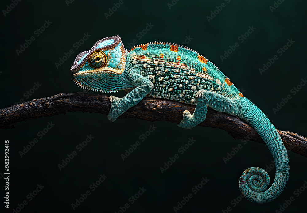 Fototapeta premium Exotic Reptile Chameleon on Tree Branch – Colorful Wildlife Photography