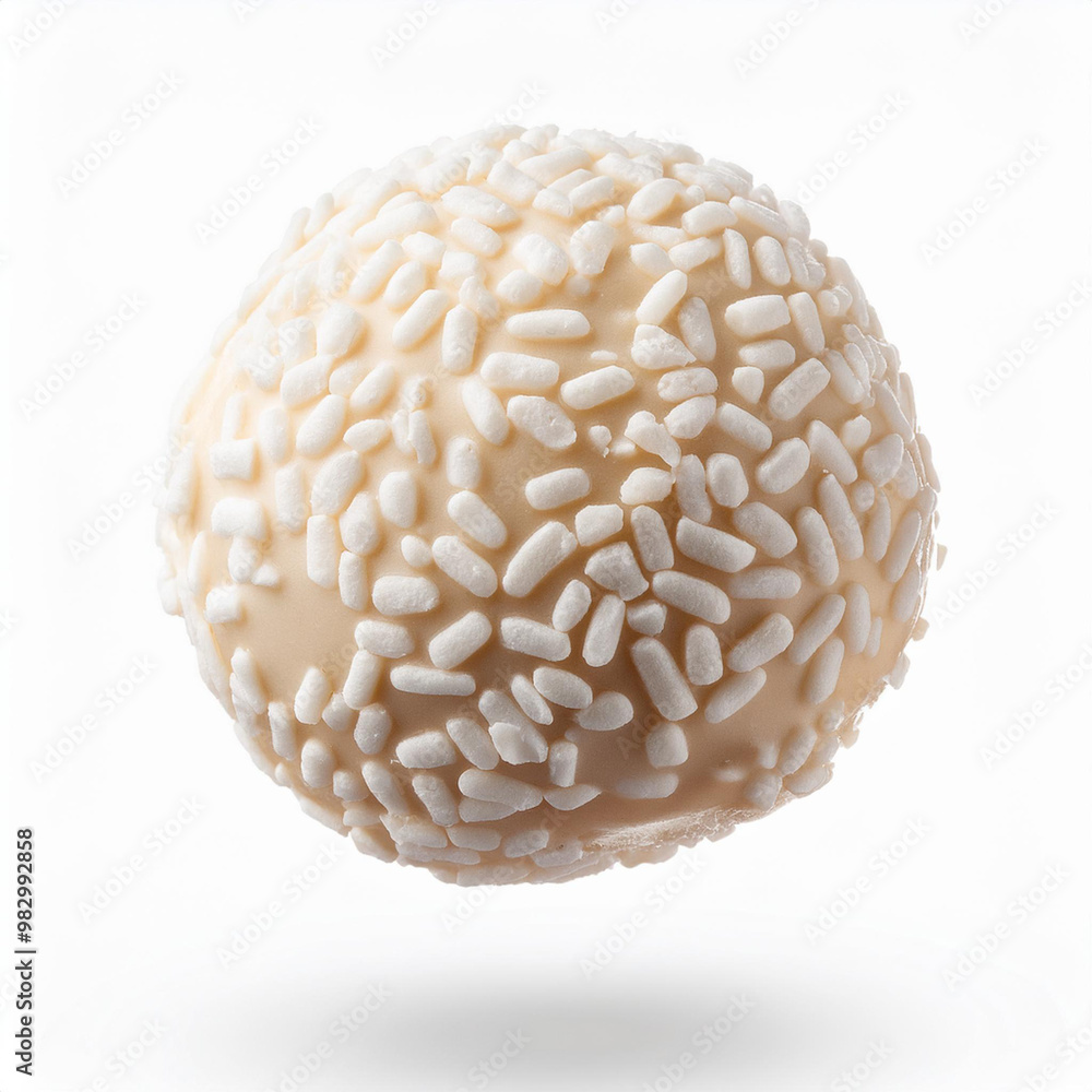 Brigadeiro de coco, branco, na forminha, doce, docinho, Festa de aniversário. Flutuando no ar em fundo branco isolado. Brigadeiro de coco, branco, na forminha, doce, docinho, Festa de aniversário. Flutuando no ar em fundo branco isolado.