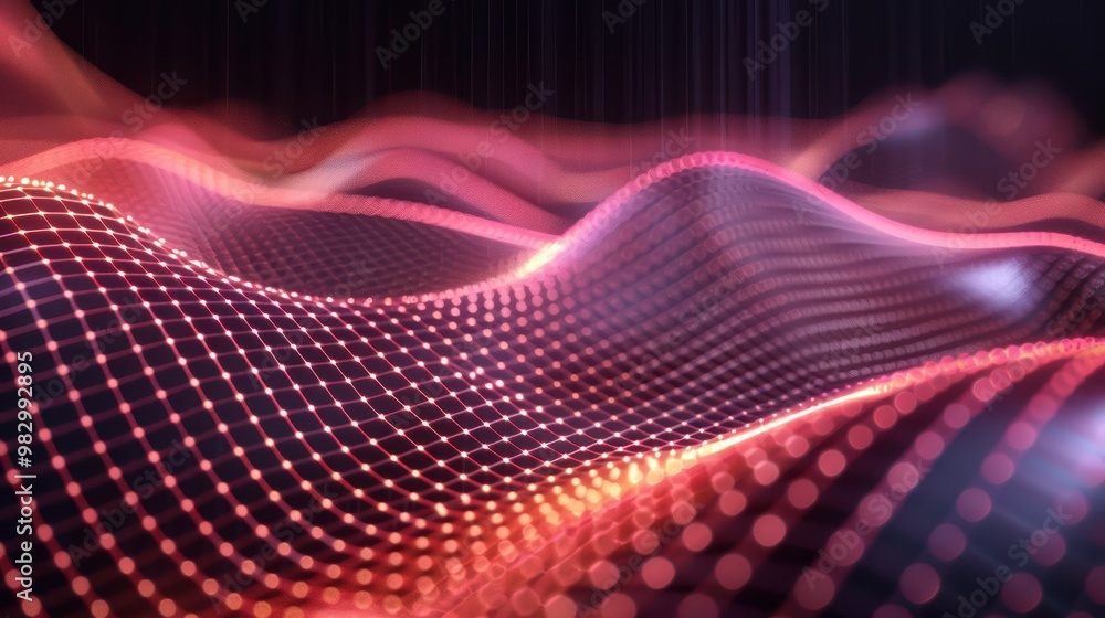 Abstract wave pattern with glowing lights, creating a dynamic and vibrant digital landscape for technology and design themes. Abstract wave pattern with glowing lights, creating a dynamic and vibrant digital landscape for technology and design themes.