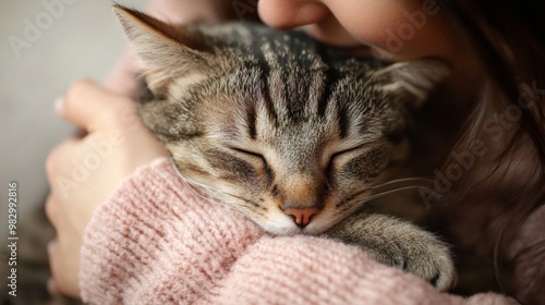 Wallpaper Mural Cat Comfortably Cuddling with Owner Torontodigital.ca