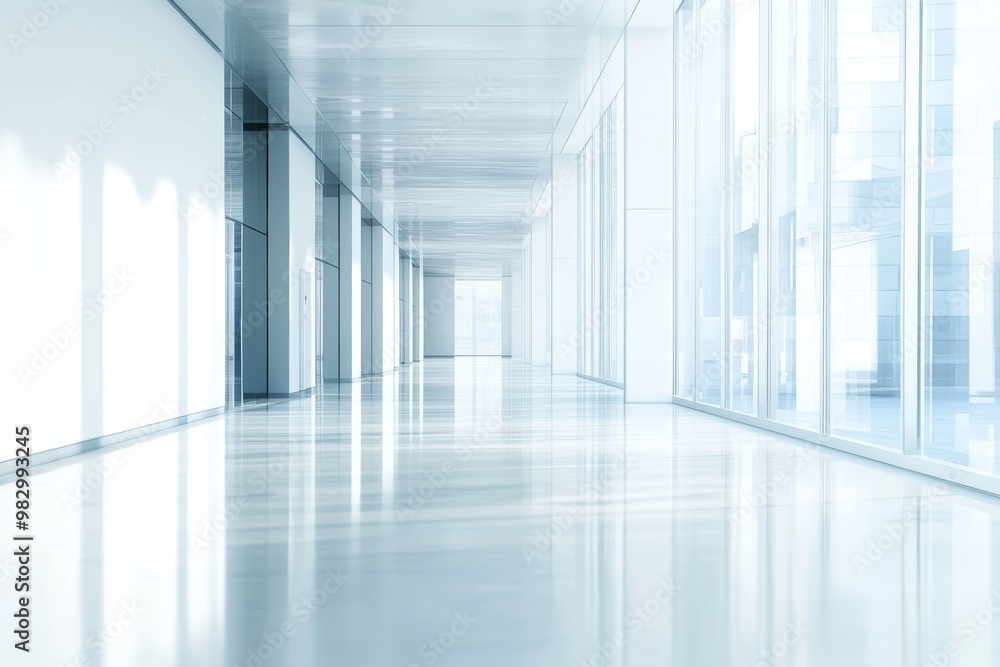 Modern Office Hallway with Glass Walls Modern Office Hallway with Glass Walls