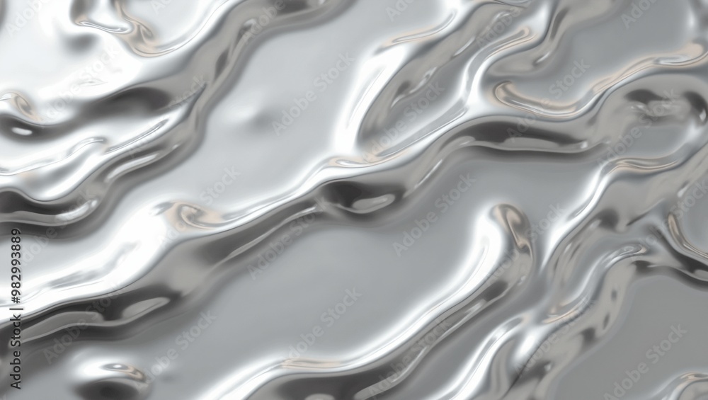 Fototapeta premium Abstract liquid mercury texture in silver tones with dynamic reflections