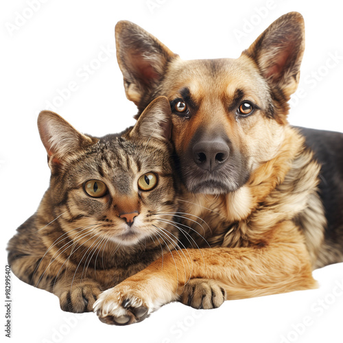 Cat and dog together isolated on a transparent background