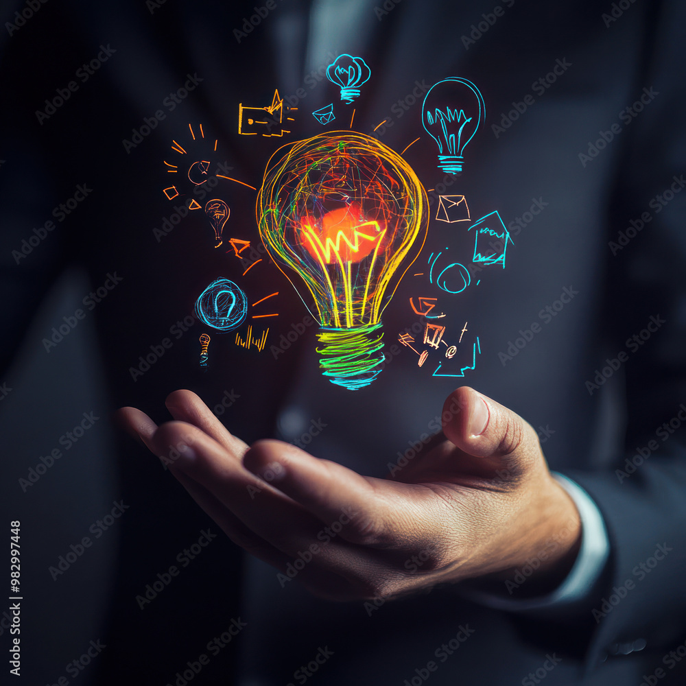 Businessman putting glowing idea on his finger