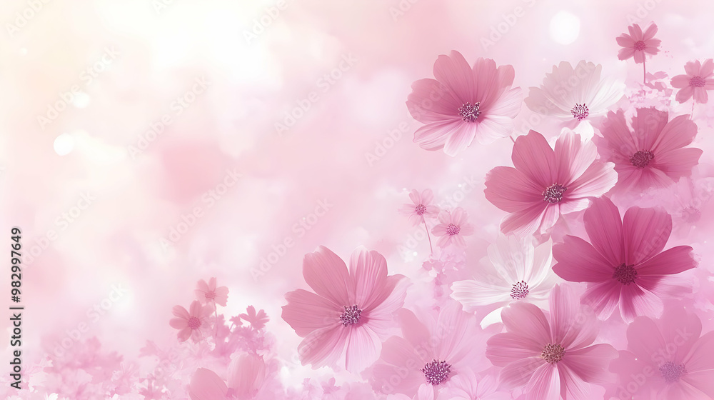 Delicate Pink Flowers Bloom Elegantly on a Soft Pink Background Delicate Pink Flowers Bloom Elegantly on a Soft Pink Background