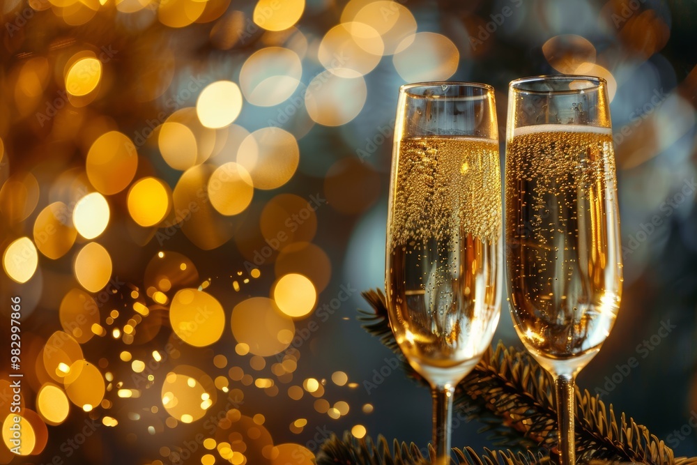 Sparkling champagne toast with golden bokeh Sparkling champagne toast with golden bokeh