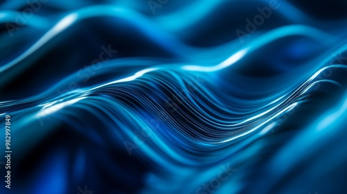 Abstract blue light waves flow in a captivating motion, creating a dynamic and fluid effect that evokes a sense of energy and tranquility