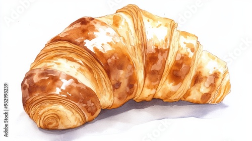 Watercolor Painting of a Golden Croissant photo