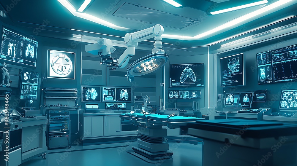 Obraz premium Futuristic Operating Room with High-Tech Medical Equipment - Advanced Surgical Environment