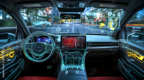 Wallpaper Mural Futuristic Car Interior with Augmented Reality Displays and Heads-Up Display Torontodigital.ca
