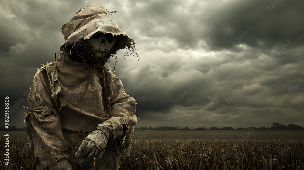Fototapeta premium Creepy Scarecrow in Desolate Field