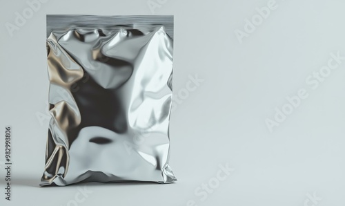 Silver foil pouch on a light background.
