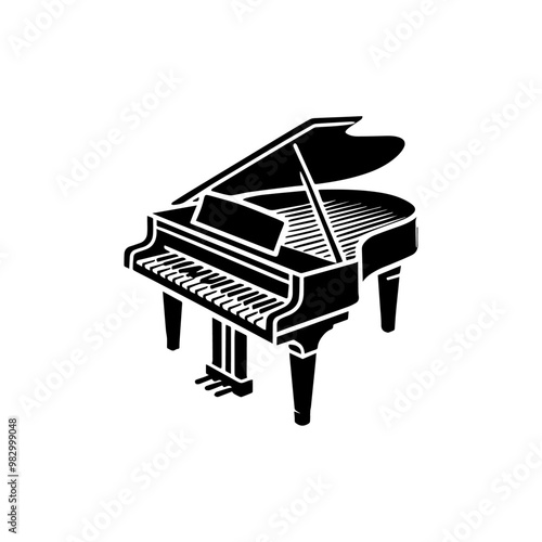 grand piano silhouette on white background,  vector illustration