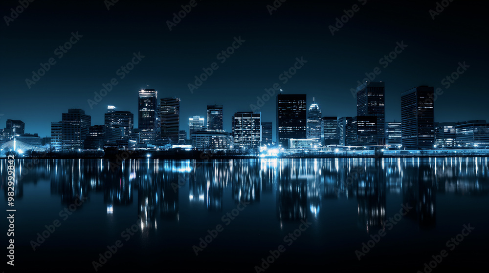 Stunning view of a city skyline illuminated against the night sky, with bright reflections shimmering on the calm water below. The scene showcases urban architecture and vibrant lights - Generative AI Stunning view of a city skyline illuminated against the night sky, with bright reflections shimmering on the calm water below. The scene showcases urban architecture and vibrant lights - Generative AI