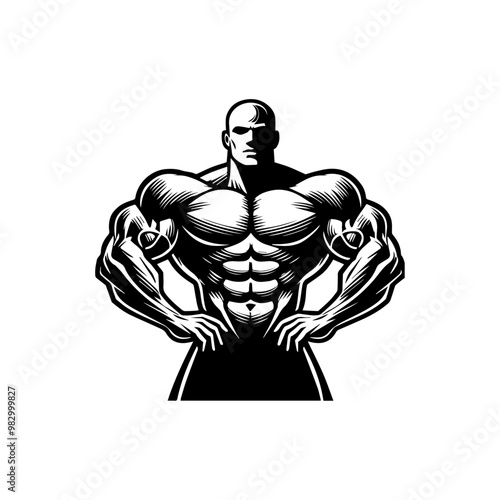 Strong man Body Builder Silhouette, Muscle,  vector illustration