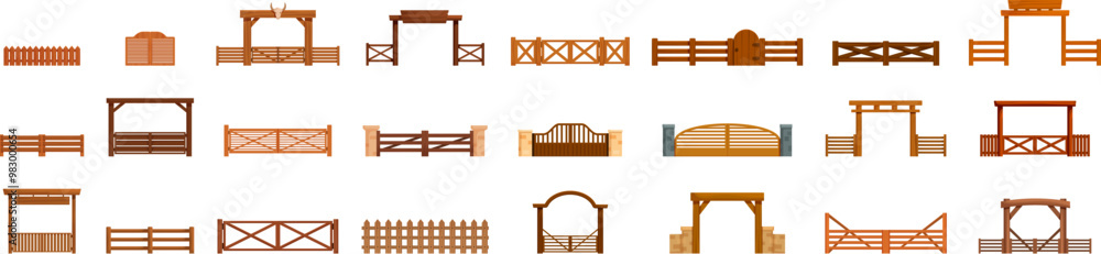custom made wallpaper toronto digitalRanch gate icons set. Set of different fences for ranch or farm presenting wooden barriers for rural areas in various design