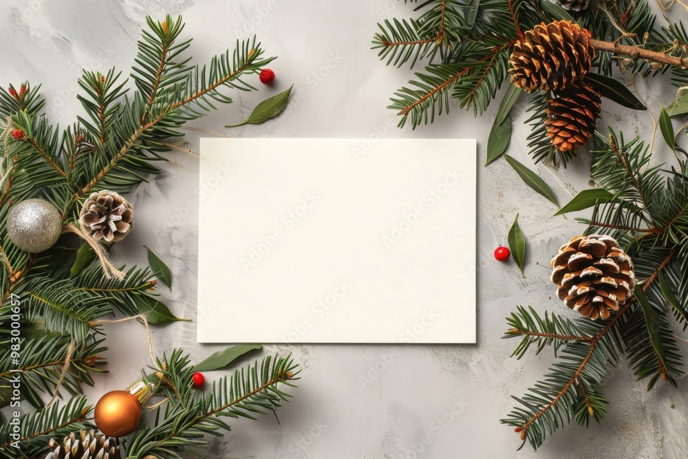 Blank Holiday Card with Festive Christmas Decorations and Lights Blank Holiday Card with Festive Christmas Decorations and Lights