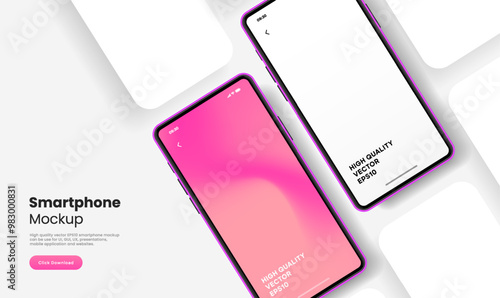 Realistic smartphone mockup. Mobile phone vector with isolated on white background. Device front view. 3D mobile phone with shadow. Realistic, high quality smart phone mockup for ui ux presentation.