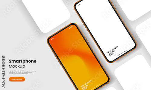 Realistic smartphone mockup. Mobile phone vector with isolated on white background. Device front view. 3D mobile phone with shadow. Realistic, high quality smart phone mockup for ui ux presentation.
