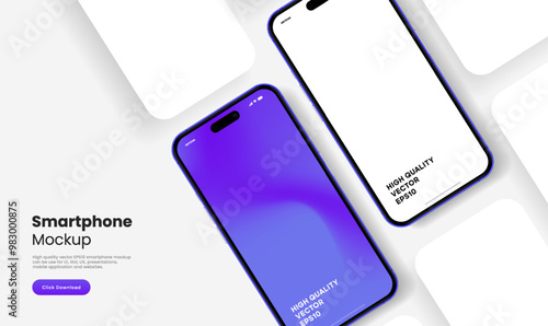 Realistic smartphone mockup. Mobile phone vector with isolated on white background. Device front view. 3D mobile phone with shadow. Realistic, high quality smart phone mockup for ui ux presentation.