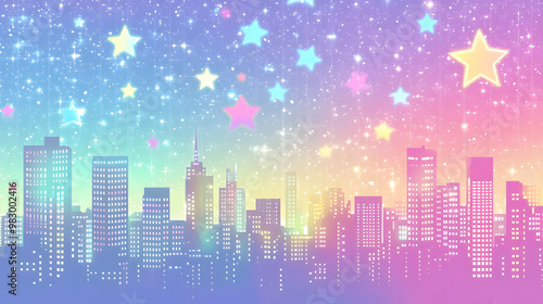 Pastel City Skyline Sparkles Under a Magical Night Sky Full of Stars