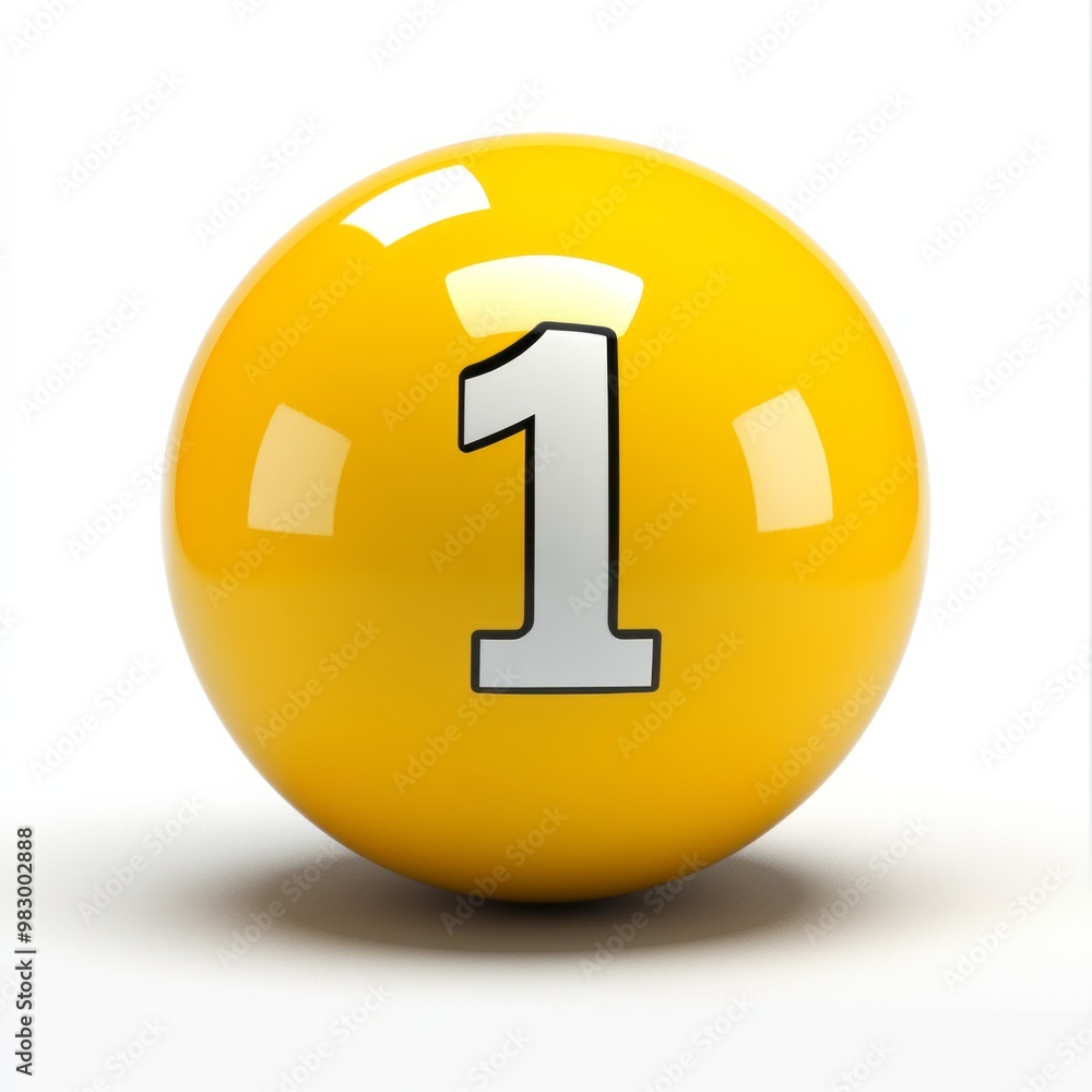 Yellow Ball with Number One - 3D Rendering Yellow Ball with Number One - 3D Rendering