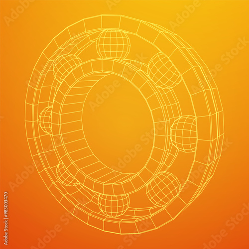 Roller bearing. Circular round rotating bearings used in industry for heavy equipment mechanical work and engineering. Wireframe low poly mesh vector illustration.