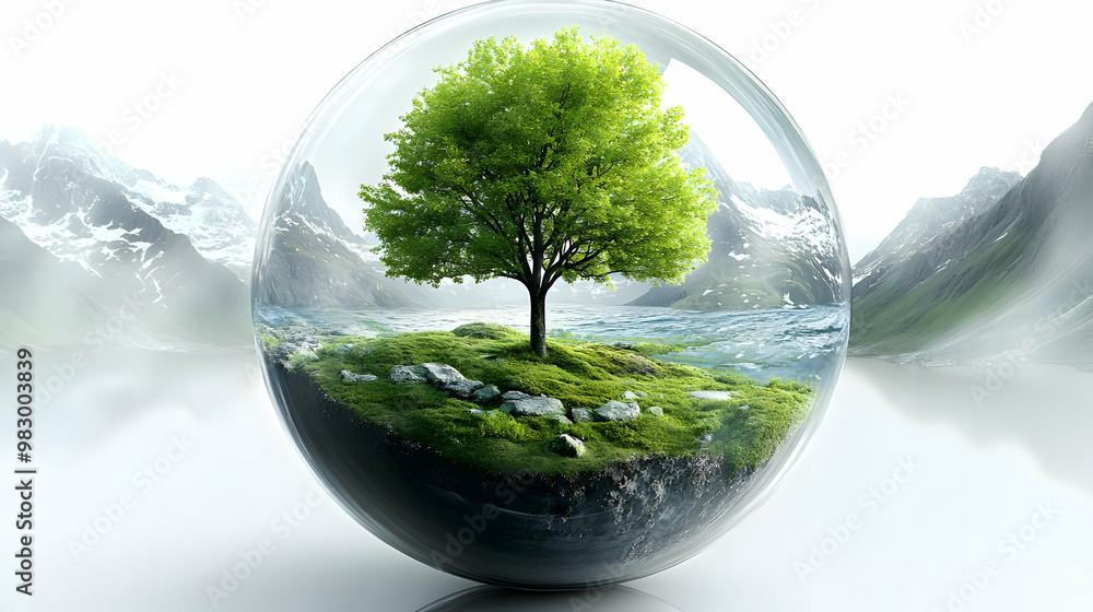 Green Tree Flourishes on Island Encased in Protective Bubble Green Tree Flourishes on Island Encased in Protective Bubble