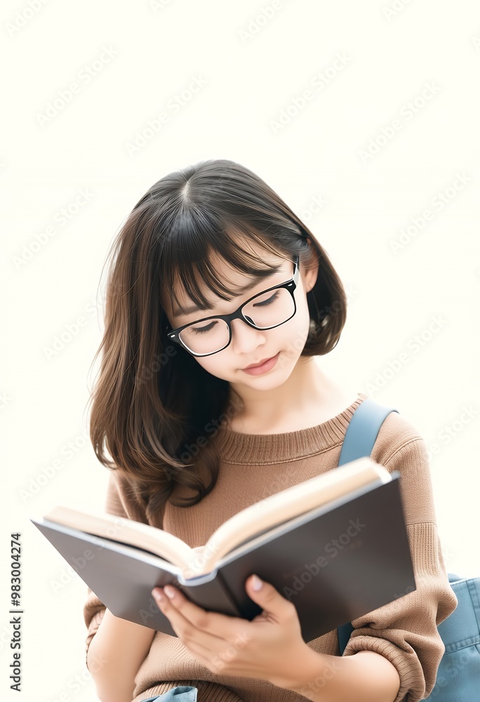 Young Woman Reading a Book with a Focused Expression Young Woman Reading a Book with a Focused Expression