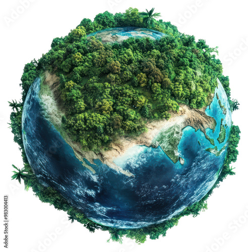 Fototapeta Naklejka Na Ścianę i Meble -  Earth with green small plants growing on it planet globe earth.