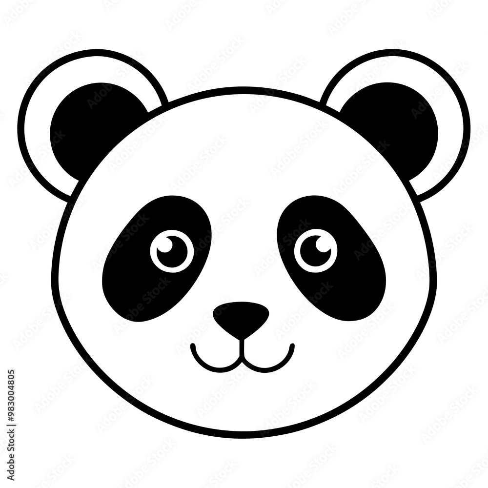 Panda Face Icon with Soft Rounded Lines in Black and White Vector Design Panda Face Icon with Soft Rounded Lines in Black and White Vector Design