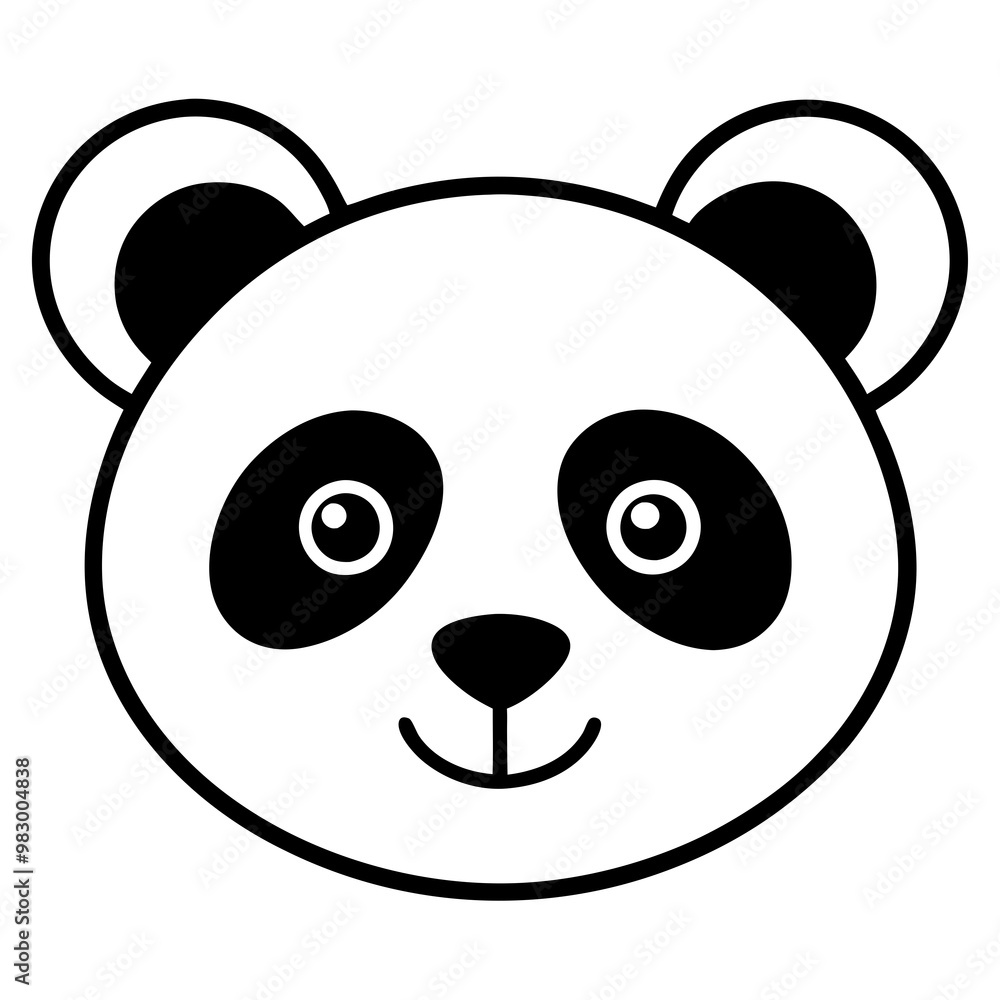 Panda Face Icon with Soft Rounded Lines in Black and White Vector Design Panda Face Icon with Soft Rounded Lines in Black and White Vector Design