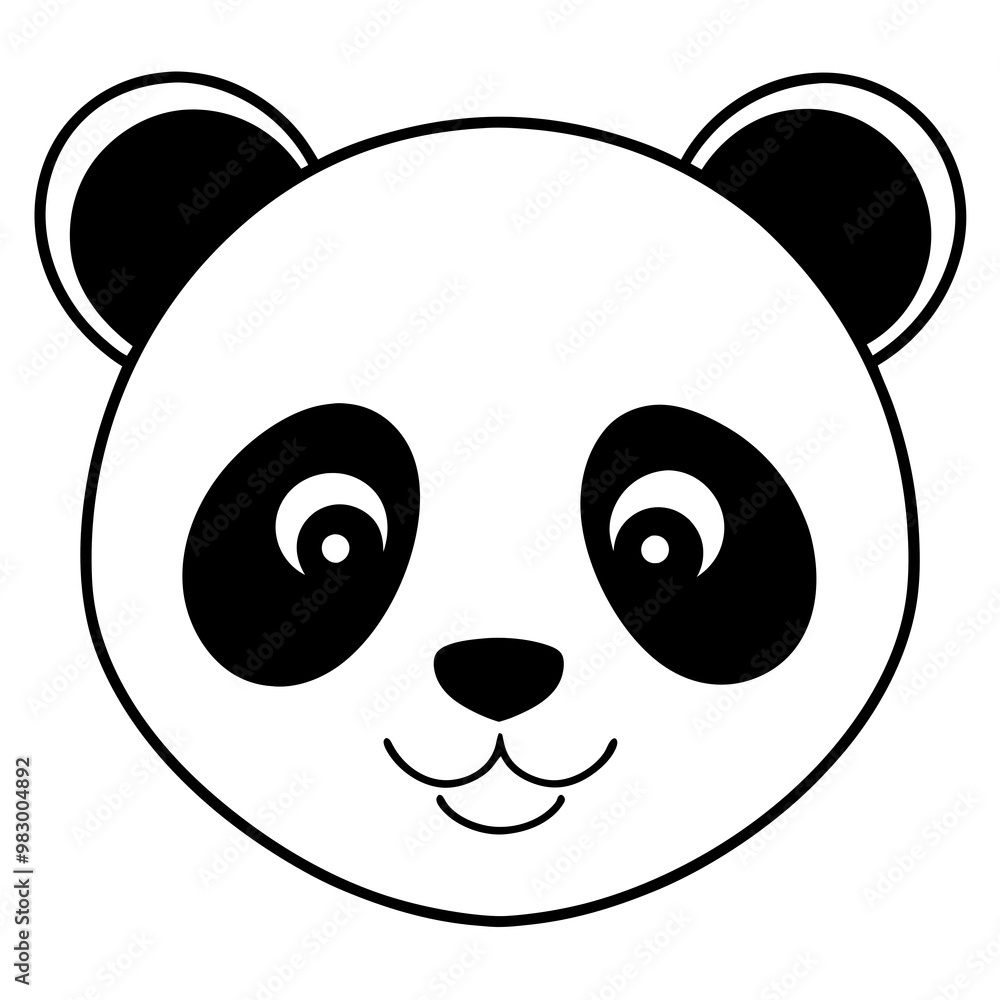 Panda Face Icon with Soft Rounded Lines in Black and White Vector Design Panda Face Icon with Soft Rounded Lines in Black and White Vector Design