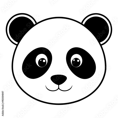 Panda Face Icon with Soft Rounded Lines in Black and White Vector Design