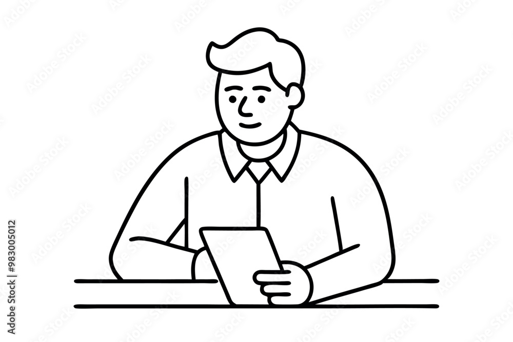 A man writes news line art vector illustration A man writes news line art vector illustration