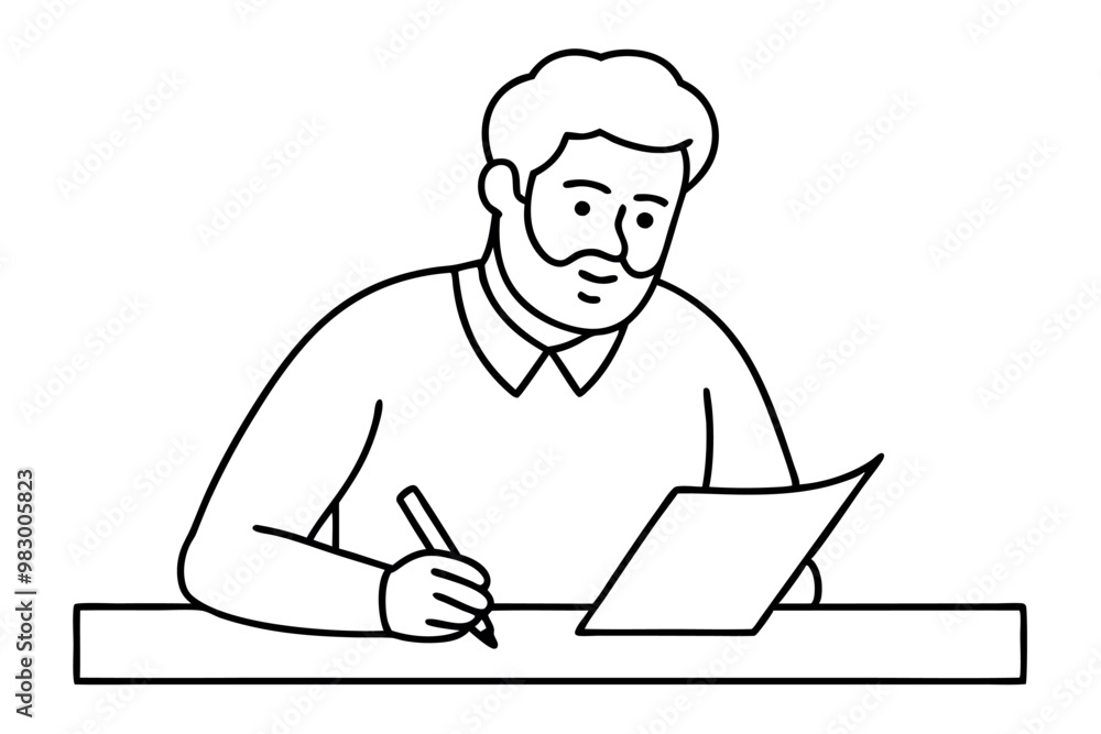 A man writes news line art vector illustration A man writes news line art vector illustration