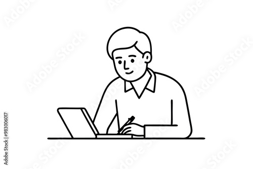 A man writes news line art vector illustration