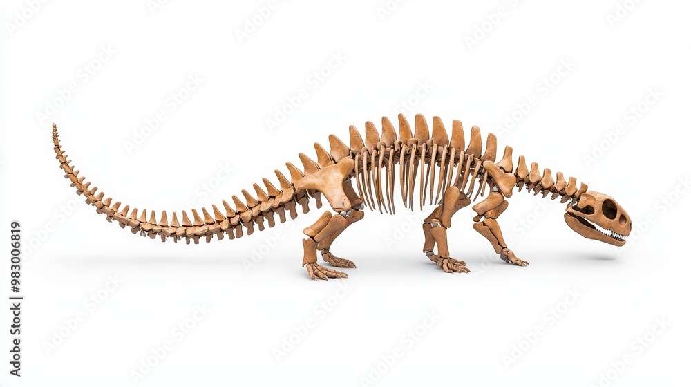 Fototapeta premium Realistic Dinosaur Skeleton Model on White Background