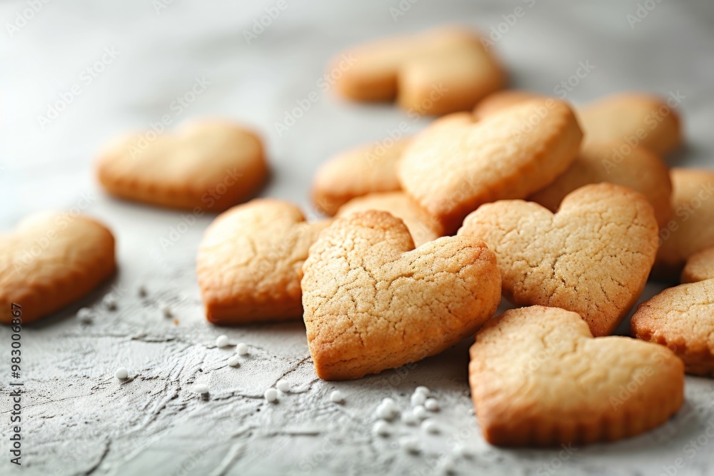 Heart shaped cookies forming a pile on a gray background Heart shaped cookies forming a pile on a gray background