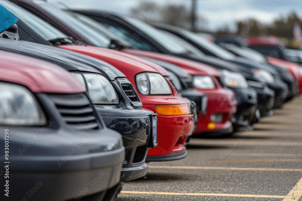 Used Cars. Row of Different Second-Hand and New Vehicles for Sale Used Cars. Row of Different Second-Hand and New Vehicles for Sale