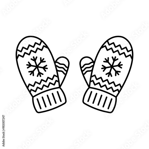 Mittens icon. Black outline linear silhouette. Editable strokes. Front top view. Vector simple flat graphic illustration. Isolated object on white background. Isolate.