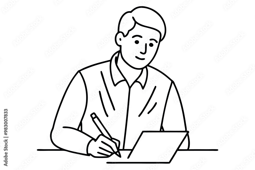 A man writes news line art vector illustration A man writes news line art vector illustration