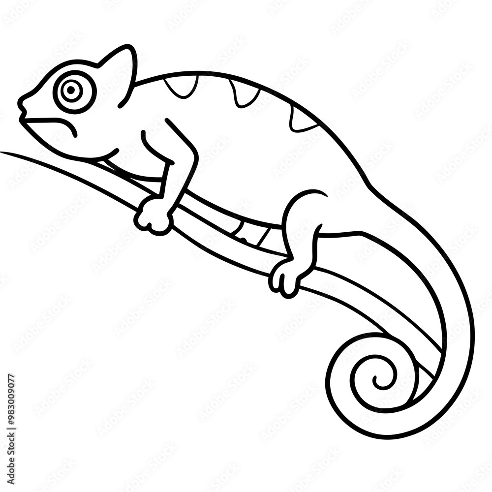 Fototapeta premium Minimalist Chameleon Climbing Branch Vector Art