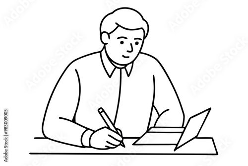 A man writes news line art vector illustration