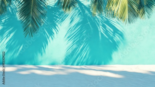 Fototapeta Naklejka Na Ścianę i Meble -  A wall with palm trees and a blue background